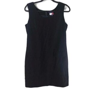 Vintage Tommy Hilfiger Black Velvet Sleeveless Pinafore Y2K Shift Dress Size 10